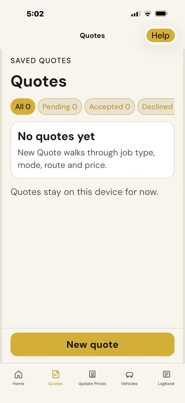 BuzzBrain Time Boost Quotes screen with filters for all, pending, accepted and declined quotes